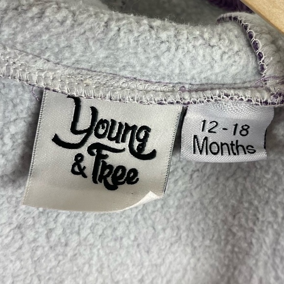 Young & Free 12-18 Months Hooded Romper Ears Warm Fleece Fall Winter Minimalist - Picture 4 of 7